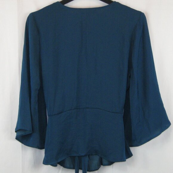 Cupcakes and Cashmere Satin Wrap Blouse Top Blue Size S NWT - Picture 5 of 7